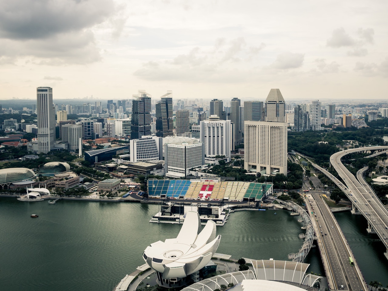 Birds eye view of Singapore's financial industrial district