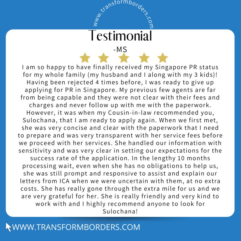 WhatsApp message from Singapore PR client thanking Transform Borders for support